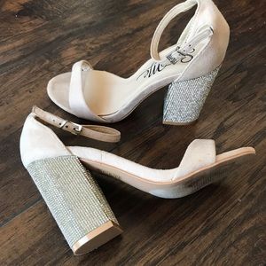 Rhinestone chunky heel ankle strap sandal